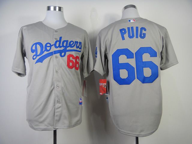 Men Los Angeles Dodgers #66 Puig Grey MLB Jerseys